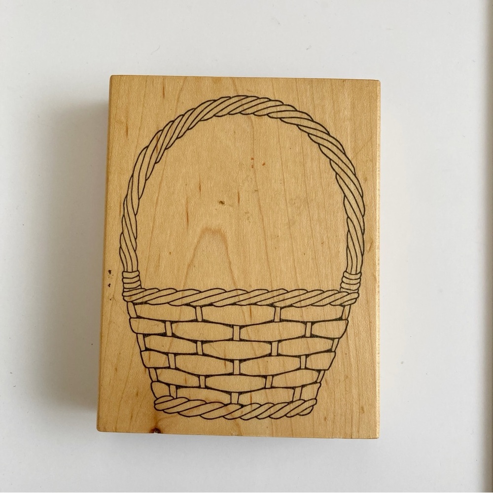 Sweet Impressions Woven Basket Handle Wood Rubber Stamp
